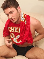 Scruffy and athletic boy Michael works out before jerking off.